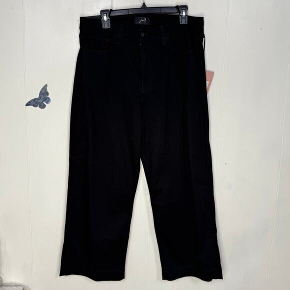 Jen7 Womens Pants Black Cropped Wide Leg High Rise Pockets Zip Button Close New - Picture 1 of 16